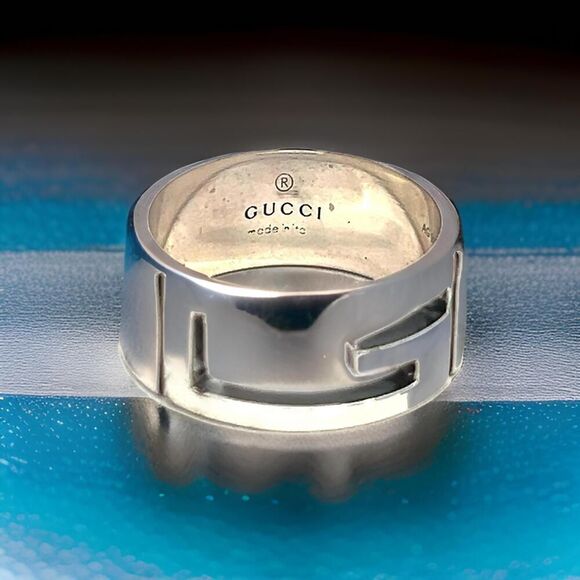 Gucci Estate Ring Size 5.5 Sterling Silver Height 8 mm G28 - Picture 9 of 11
